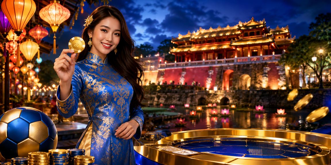 Cô gái mặc áo dài Huế xem kết quả thể thao trực tuyến trên điện thoại