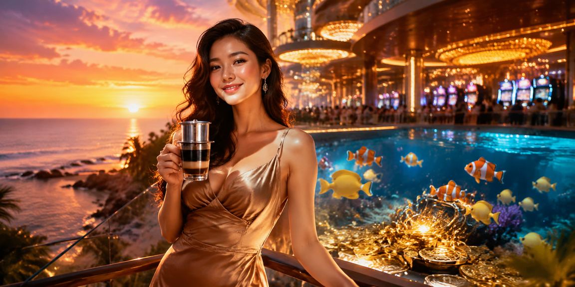 Thành viên VIP vn7m thư giãn tại Phú Quốc với cà phê và điện thoại theo dõi tài khoản